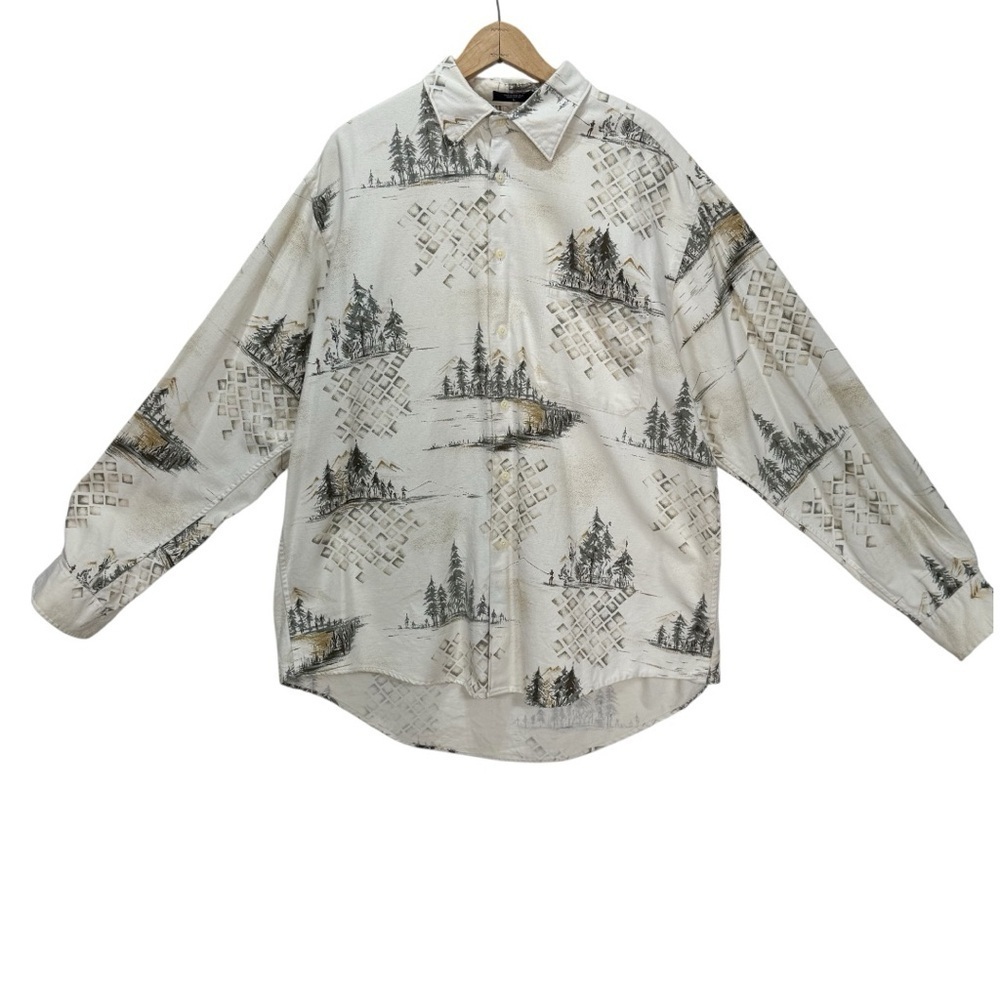 Vintage Nautica N1983 International Scenic Print Button Down Shirt Menโs L